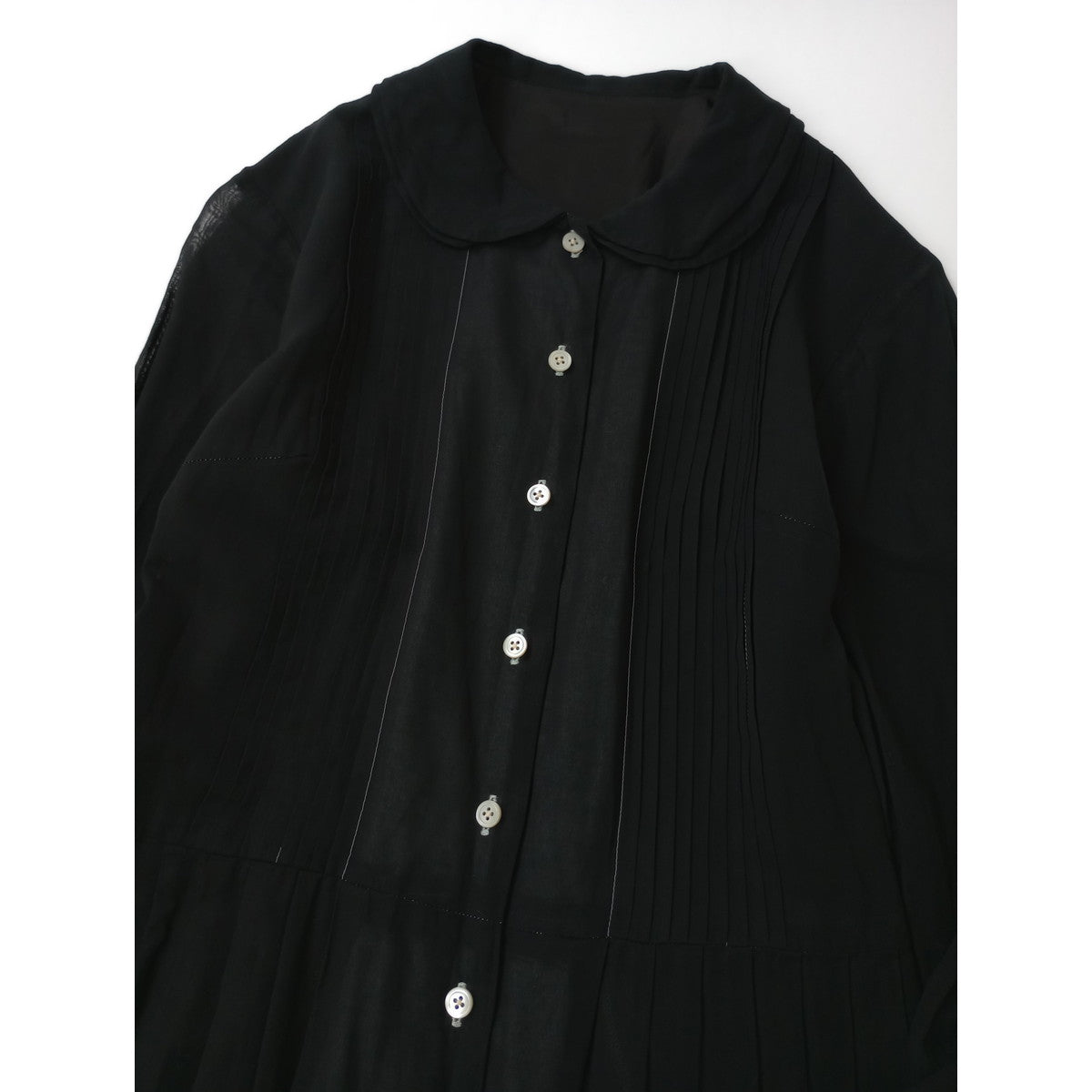 〈染〉MARGARET HOWELL マーガレットハウエル  ラウンドカラー ロング シャツ ワンピース 黒ブラック  2  【中古】