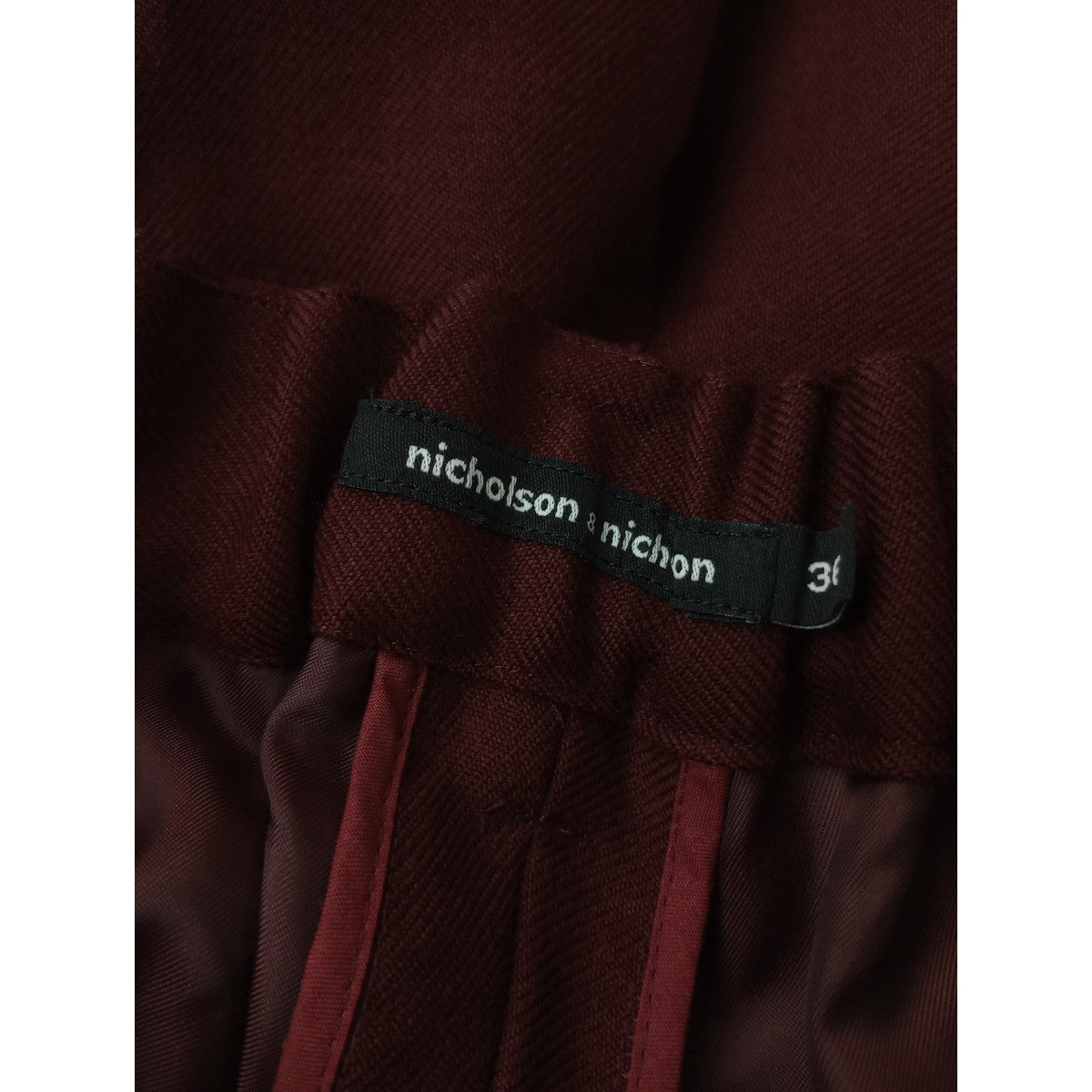 新品 nicholson&nicholson ニコルソンアンドニコルソン ROBIN WO ドライ ウール センタープレス イージーパンツ ワインレッド 36 【中古】