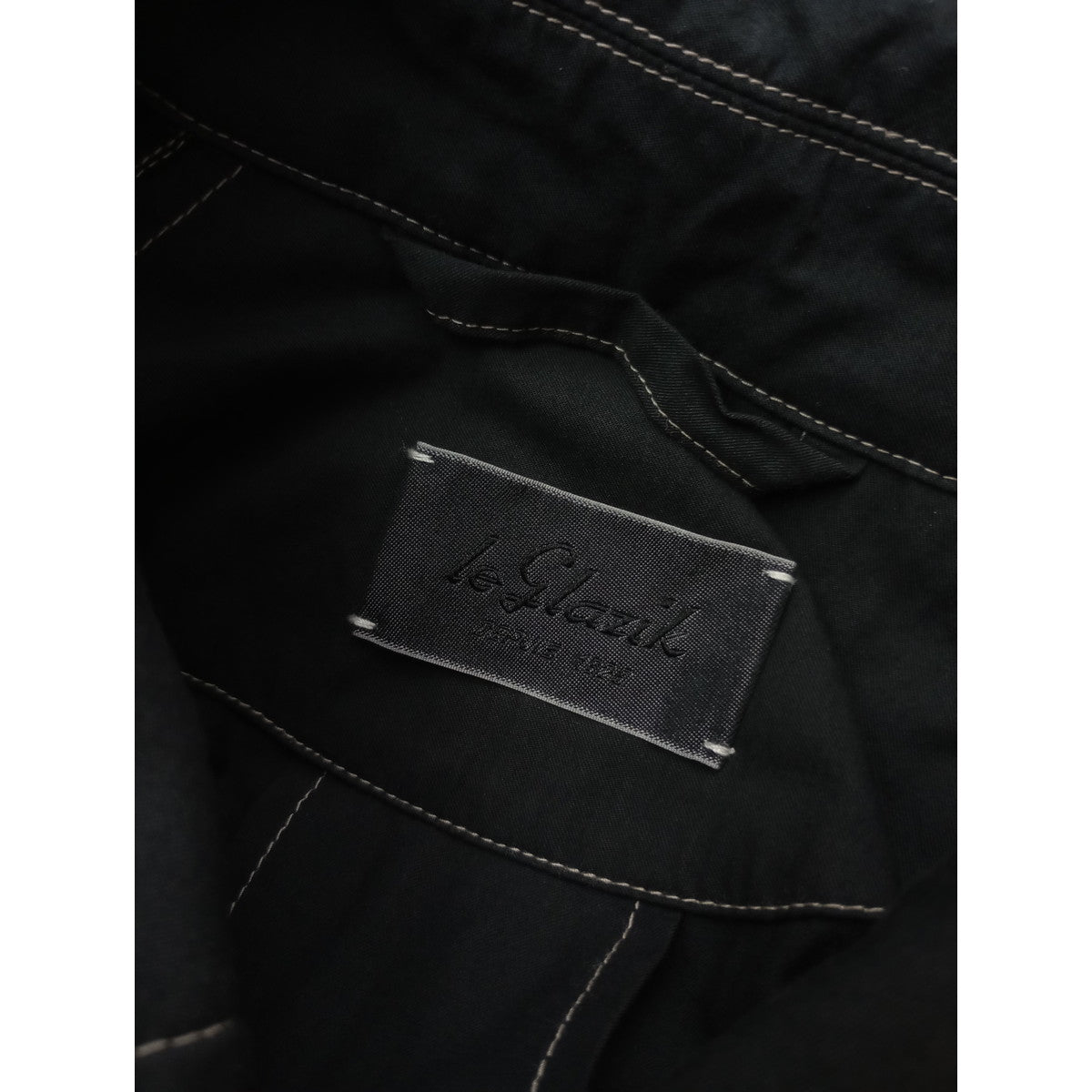 〈染〉 LE GLAZIK  ルグラジック  コットン ツイル フレア ステンカラー コート 黒 ブラック 36 【中古】