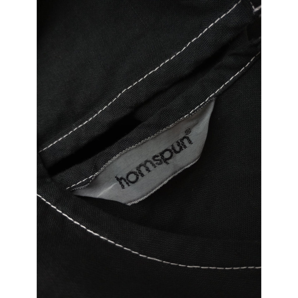 〈染〉homspun ホームスパン コットン リネン マット ノースリーブ  ワンピース  黒 ブラック F  【中古】