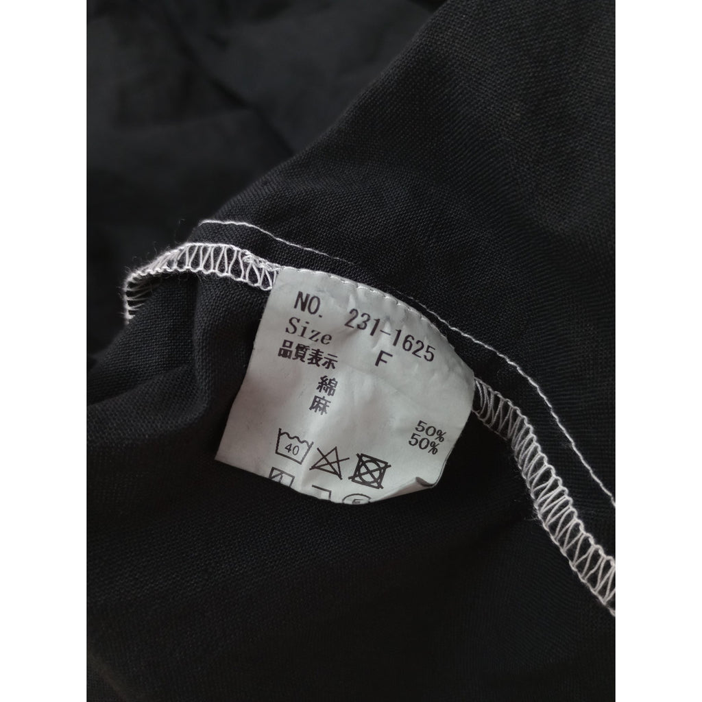 〈染〉homspun ホームスパン コットン リネン マット ノースリーブ  ワンピース  黒 ブラック F  【中古】