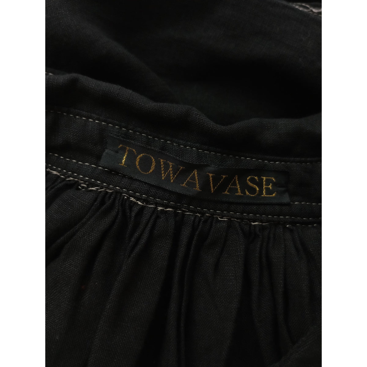〈染〉TOWAVASE トワヴァーズ 刺繍  リネン スモッグ ドレス  ワンピース  黒 ブラック 【中古】