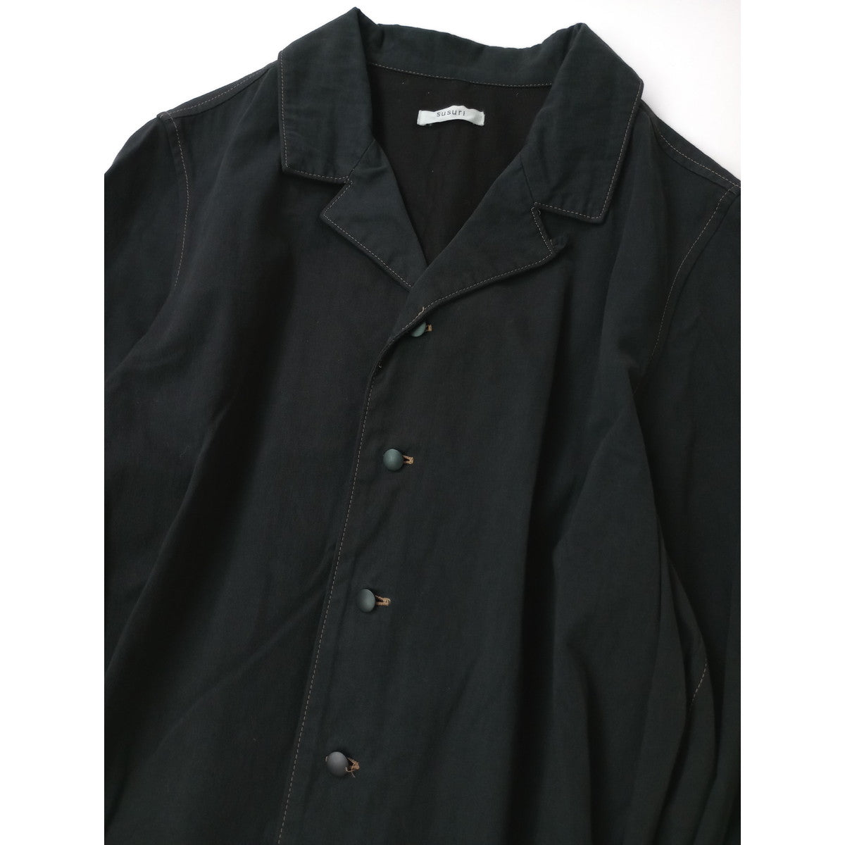 〈染〉susuri  ススリ  ドロシー 長袖 ロング ドレス   ワンピース コート  黒 ブラック M  【中古】