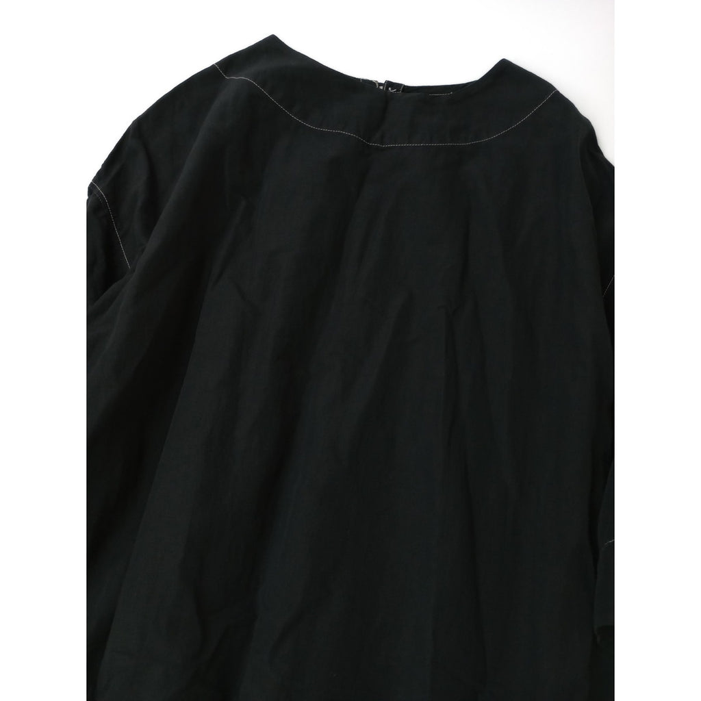 〈染〉Gauze#  ガーゼ   リネン コットン ロング  ドレス ワンピース 黒 ブラック 【中古】
