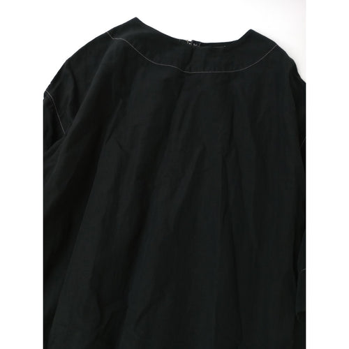 〈染〉Gauze#  ガーゼ   リネン コットン ロング  ドレス ワンピース 黒 ブラック 【中古】
