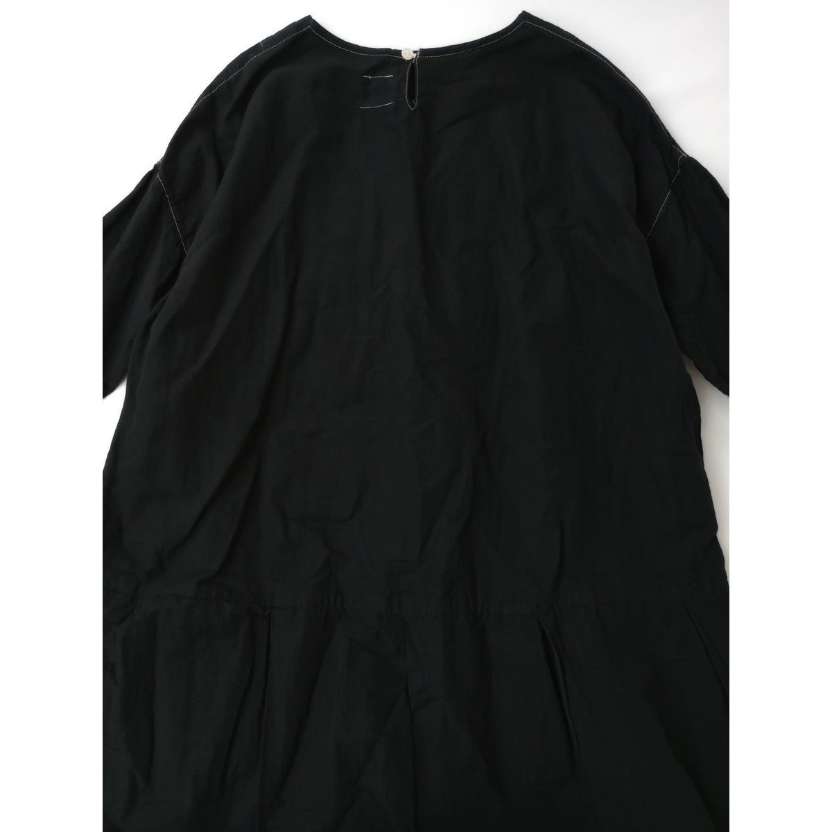 〈染〉Gauze#  ガーゼ   リネン コットン ロング  ドレス ワンピース 黒 ブラック 【中古】