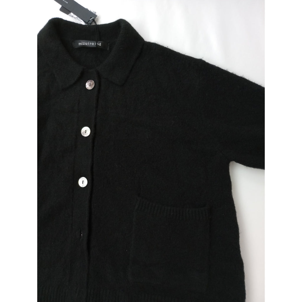 新品 mizuiro ind ミズイロインド short C/D with collar 襟付き ショートカーディガン 羽織 ニットトップス  黒 ブラックｆ (10K＋1197)【中古】