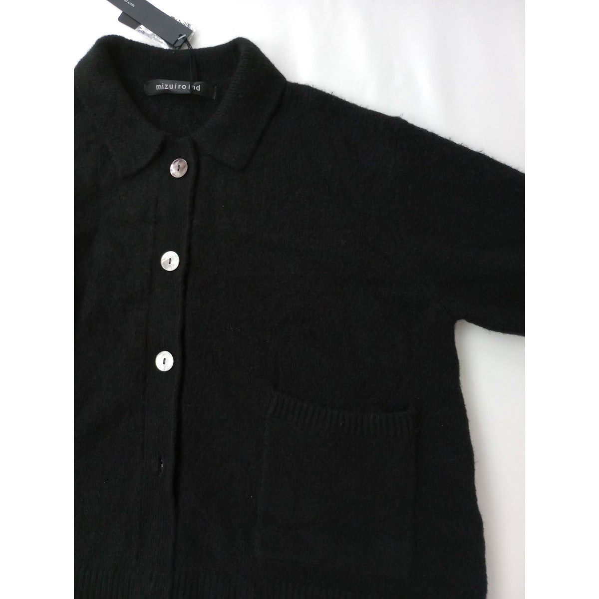 新品 mizuiro ind ミズイロインド short C/D with collar 襟付き ショートカーディガン 羽織 ニットトップス  黒 ブラックｆ (10K＋1197)【中古】