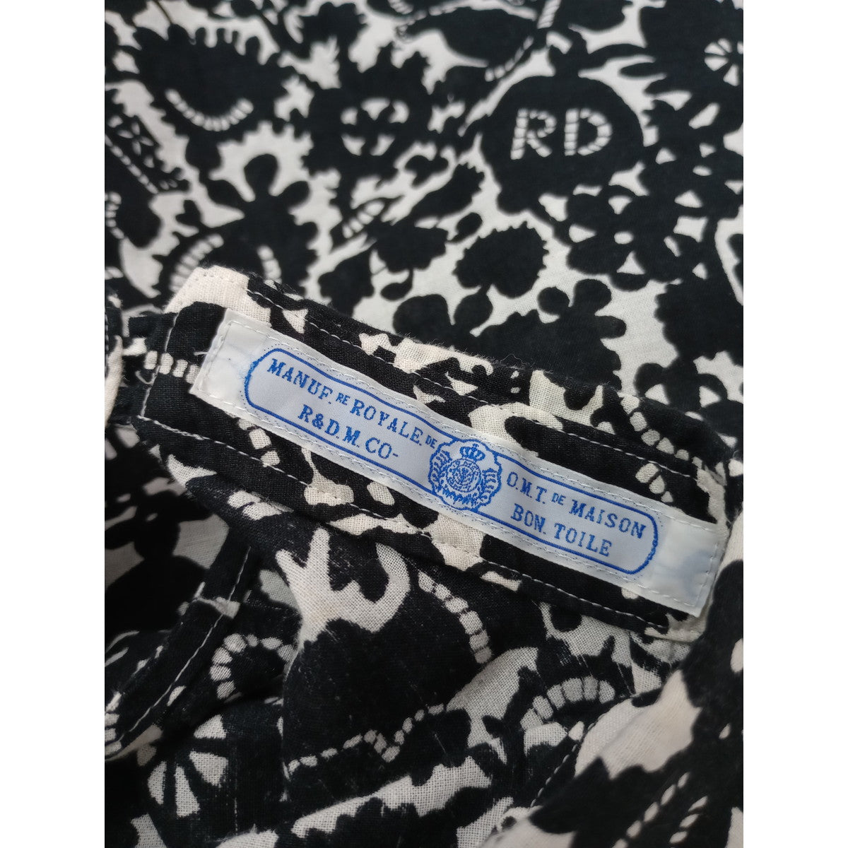 R&D.M.Co- オールドマンズテーラー MONO TRICK PRINT モノトリックプリント 長袖 シャツ ブラウス プルオーバー 白黒 【中古】