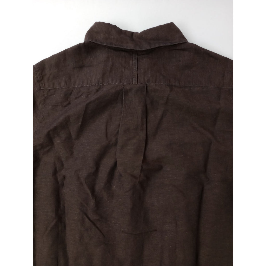 MARGARET HOWELL マーガレットハウエル YARN DYE LINEN COTTON エドモントンシャツ リネン コットン 半袖 シャツ ブラウス  トップス ダークブラウン 2【中古】