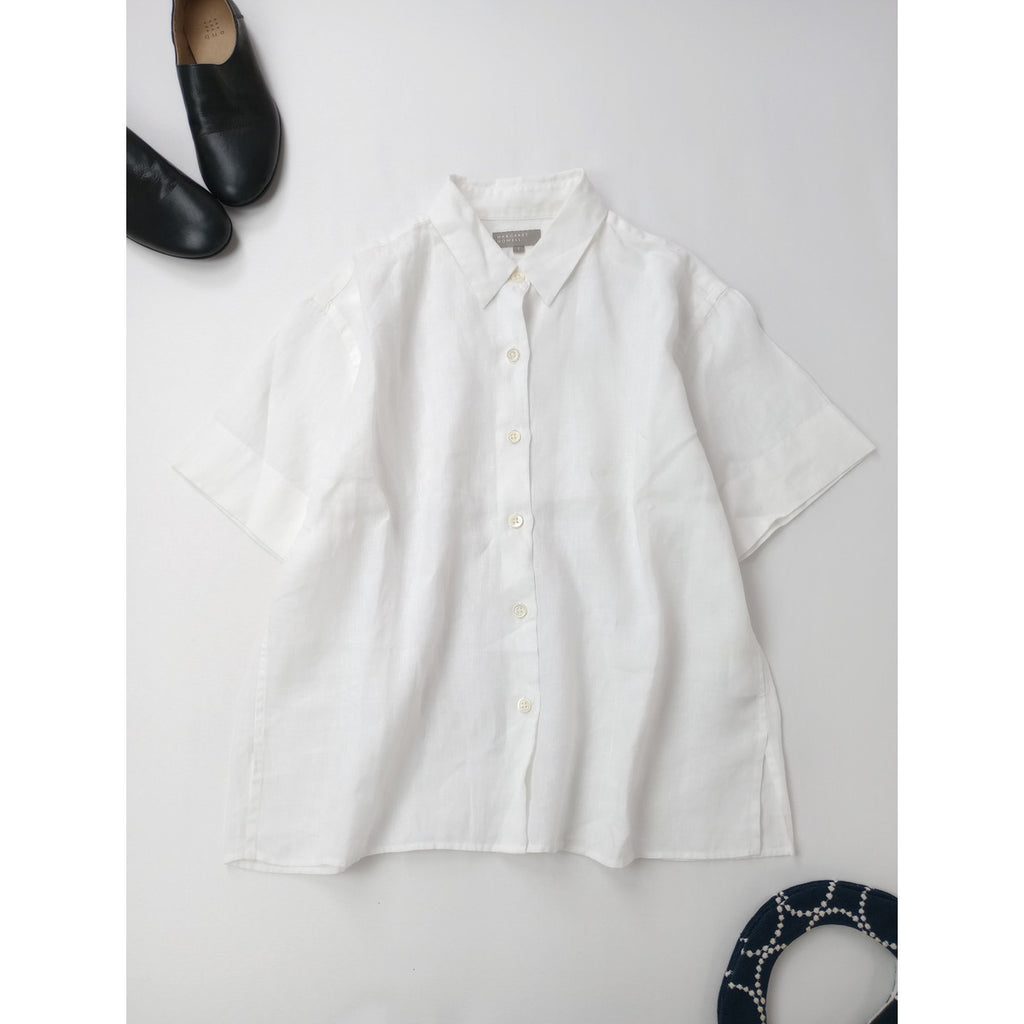 MARGARET HOWELL マーガレットハウエル SHIRTING LINEN リネン 麻 100％ 半袖 シャツ ブラウス 白 ホワイト 【中古】