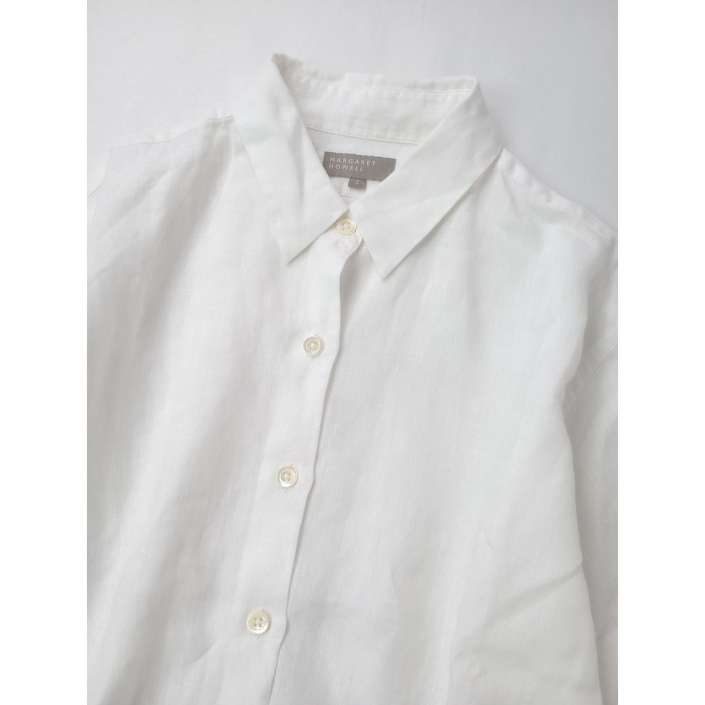MARGARET HOWELL マーガレットハウエル SHIRTING LINEN リネン 麻 100％ 半袖 シャツ ブラウス 白 ホワイト 【中古】