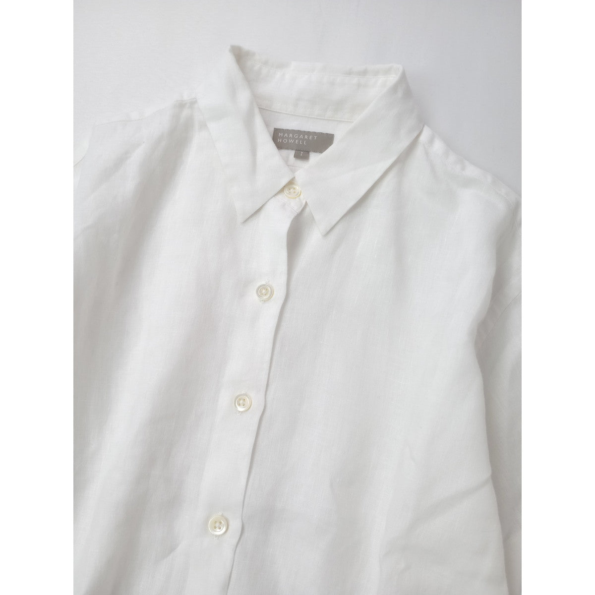 MARGARET HOWELL マーガレットハウエル SHIRTING LINEN リネン 麻 100％ 半袖 シャツ ブラウス 白 ホワイト 【中古】
