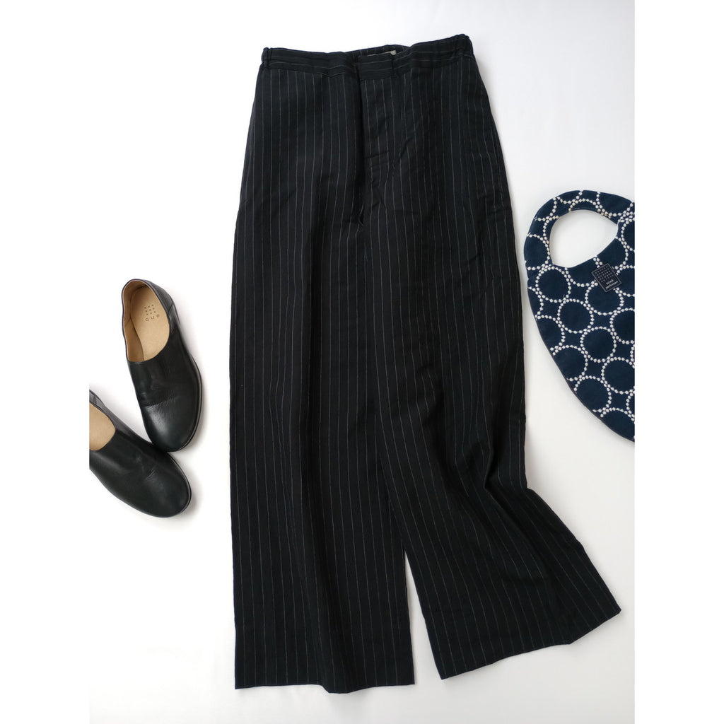 MARGARET HOWELL マーガレットハウエル ウール リネン ストライプ パンツ 黒 ブラック 1 【中古】