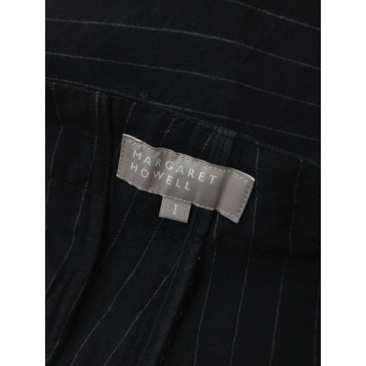 MARGARET HOWELL マーガレットハウエル ウール リネン ストライプ パンツ 黒 ブラック 1 【中古】