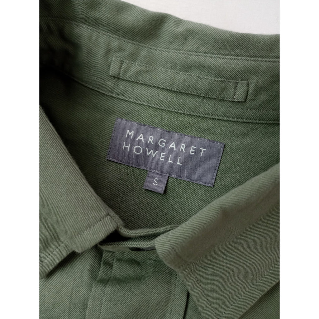 25SS MARGARET HOWELL マーガレットハウエル COTTON TWILL SHIRTING コットン 綿 100％ シャツ カーキ メンズ 【中古】