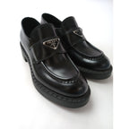 PRADA プラダ チョコレート ブラッシュドレザー ローファー 黒 ブラック 37  【中古】