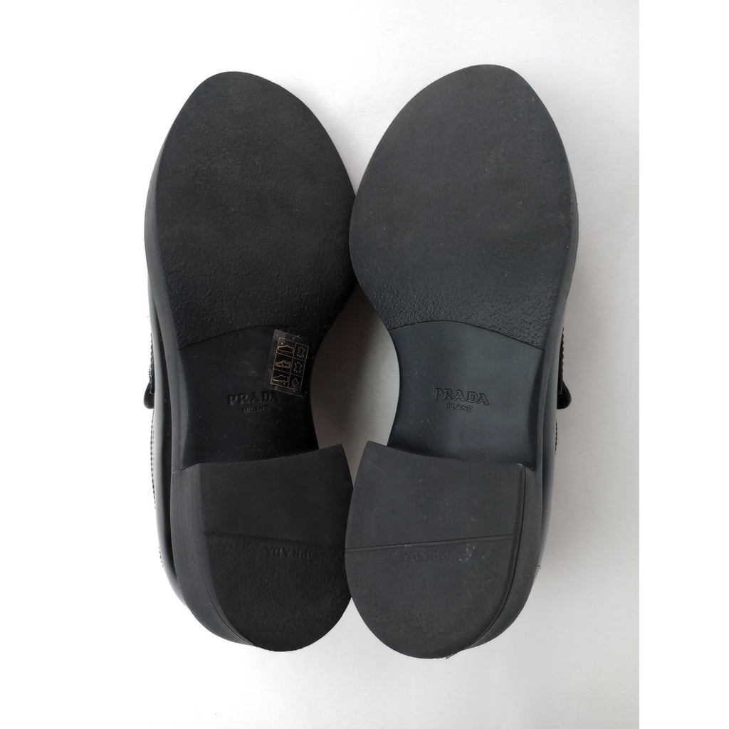 PRADA プラダ チョコレート ブラッシュドレザー ローファー 黒 ブラック 37  【中古】