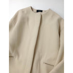 YLEVE イレーヴ ウール 毛 100％ ノーカラー ロングコート  ライトベージュ 0 (11M＋1196)【中古】