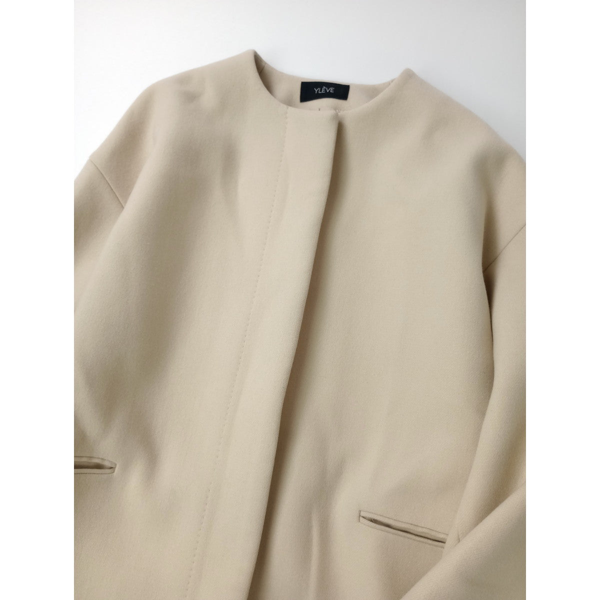YLEVE イレーヴ ウール 毛 100％ ノーカラー ロングコート  ライトベージュ 0 (11M＋1196)【中古】