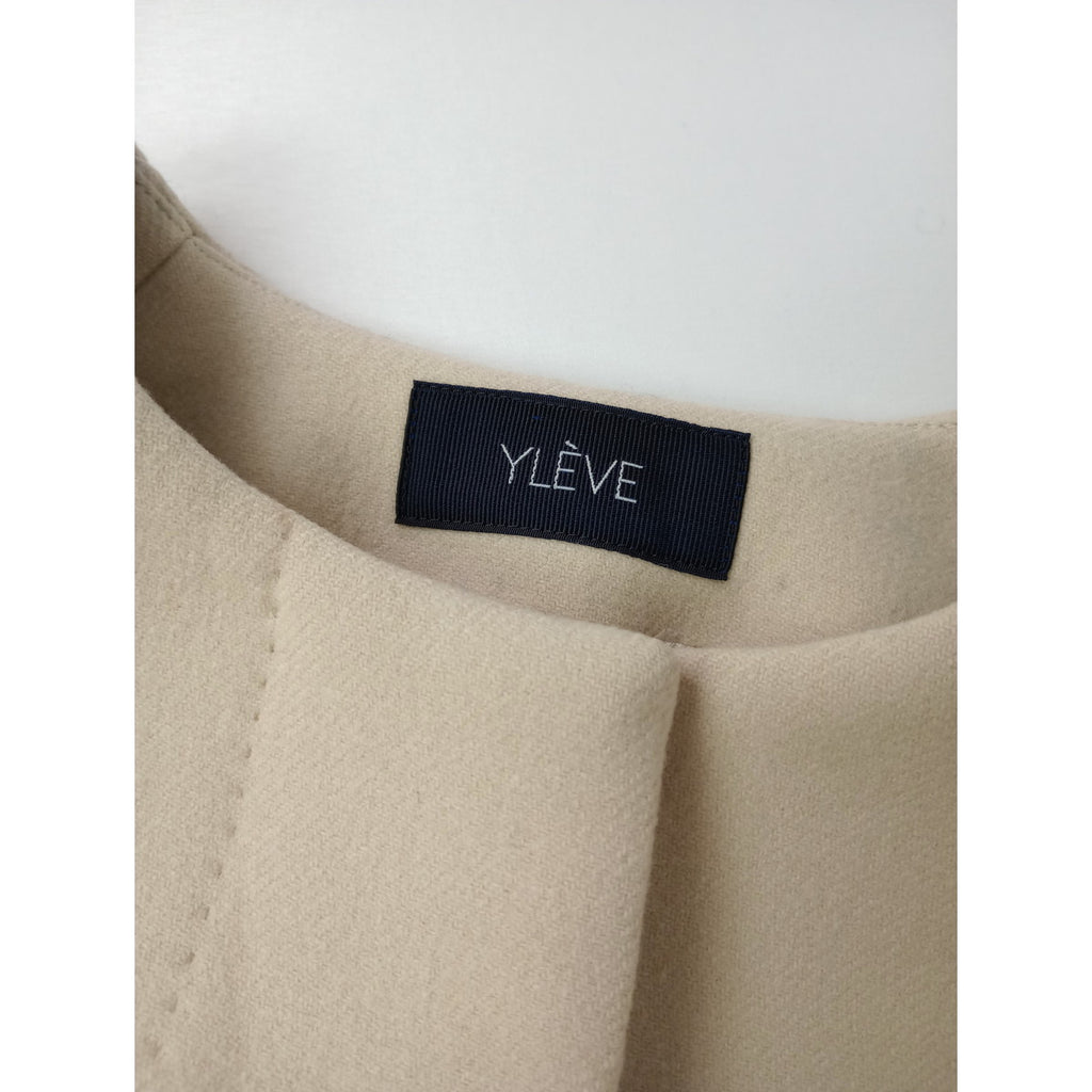 YLEVE イレーヴ ウール 毛 100％ ノーカラー ロングコート  ライトベージュ 0 (11M＋1196)【中古】