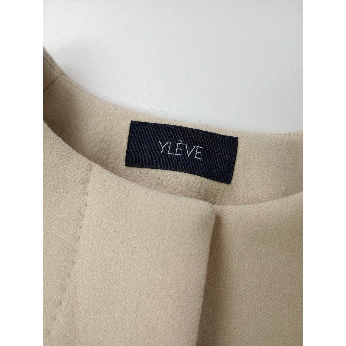 YLEVE イレーヴ ウール 毛 100％ ノーカラー ロングコート  ライトベージュ 0 (11M＋1196)【中古】