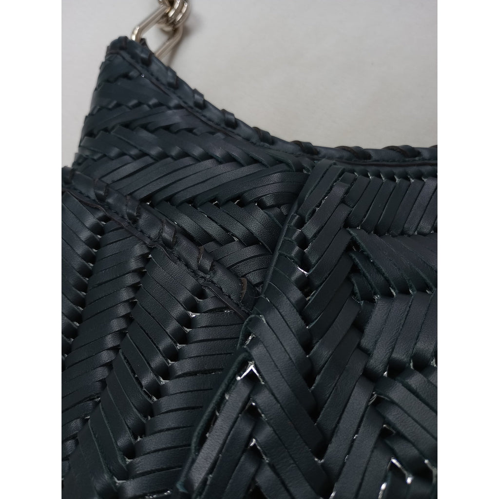 ANYA HINDMARCH  アニヤハインドマーチ  編み込み レザー ショルダーバッグ ネイビー 【中古】