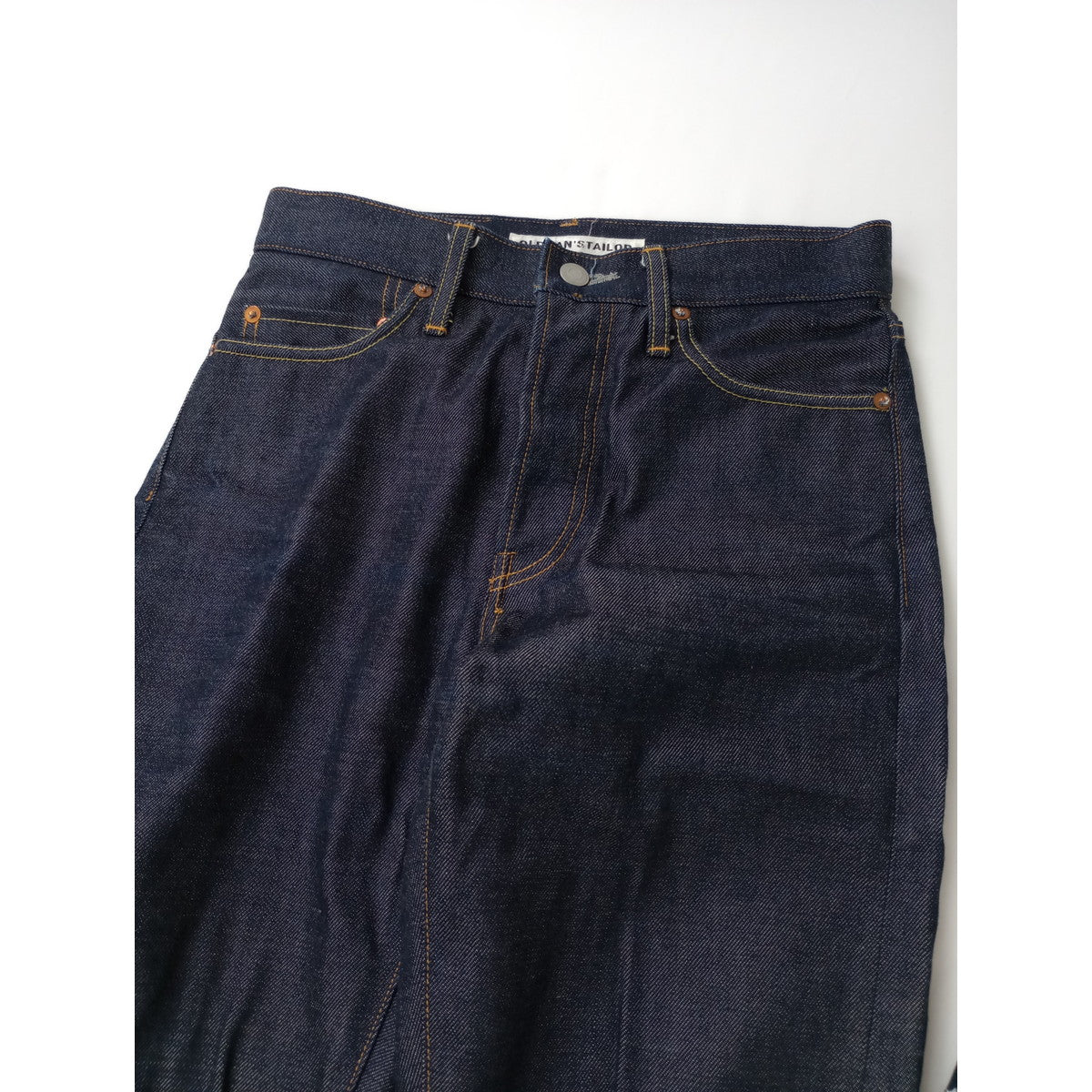 R&D.M.Co- オールドマンズテーラー デニムパンツ ボウタイレザーパッチ ネイビー 【中古】