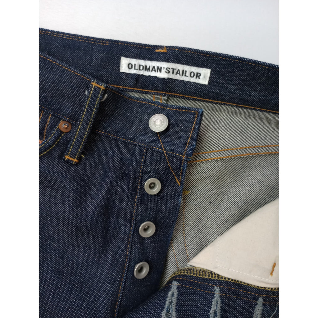 R&D.M.Co- オールドマンズテーラー デニムパンツ ボウタイレザーパッチ ネイビー 【中古】