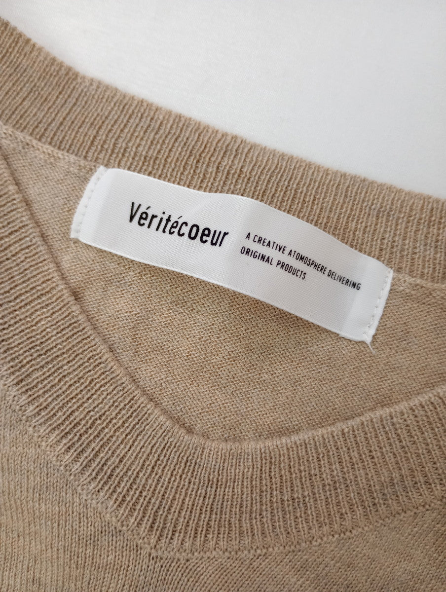 Veritecoeur  ヴェリテクール  コットン シルク カシミヤ  Vネック ニット プルオーバー トップス  ベージュ F  【中古】