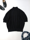 as it is. by LinenYa リネンヤ コットン モックネック 5分袖 ニット トップス 黒 ブラック 【中古】