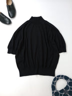 as it is. by LinenYa リネンヤ コットン モックネック 5分袖 ニット トップス 黒 ブラック 【中古】