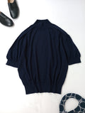 as it is. by LinenYa  リネンヤ  コットン モックネック 5分袖 ニット トップス  ネイビー 【中古】