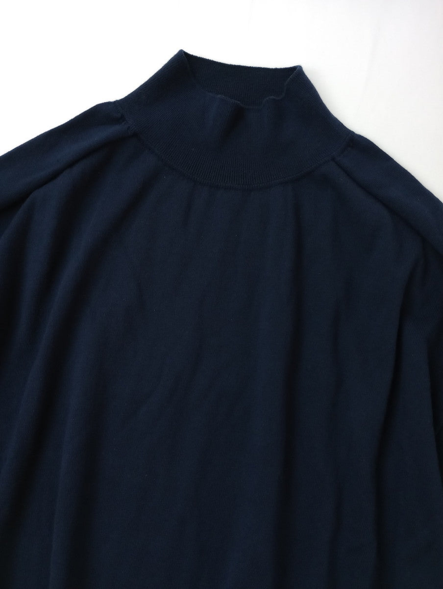 as it is. by LinenYa  リネンヤ  コットン モックネック 5分袖 ニット トップス  ネイビー 【中古】