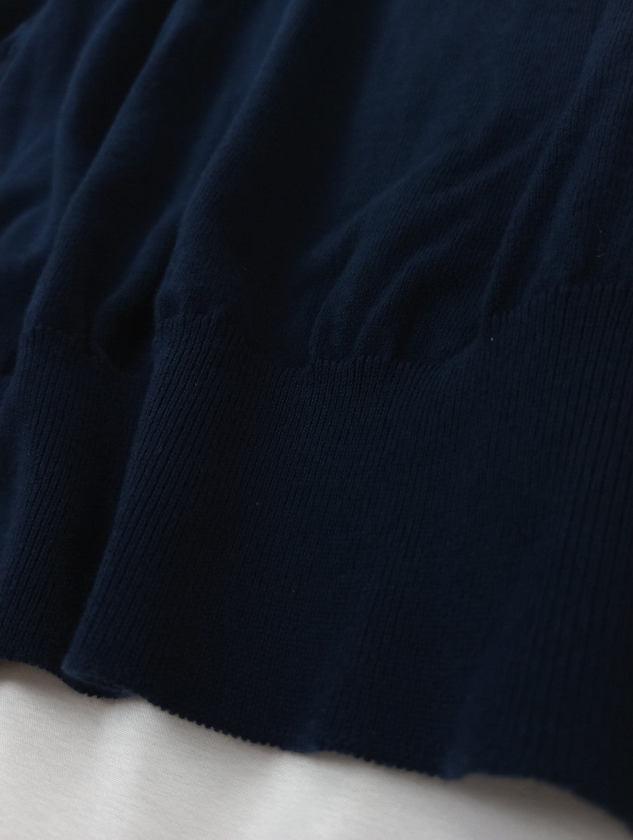 as it is. by LinenYa  リネンヤ  コットン モックネック 5分袖 ニット トップス  ネイビー 【中古】