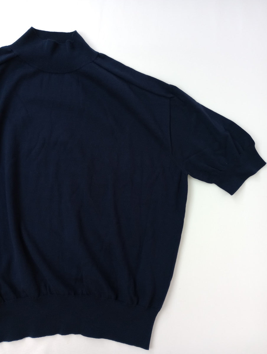 as it is. by LinenYa  リネンヤ  コットン モックネック 5分袖 ニット トップス  ネイビー 【中古】