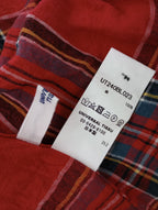 UNIVERSAL TISSU ユニバーサル ティシュ 東炊き リネン タータンチェック バンドカラー ブラウス トップス 赤 【中古】