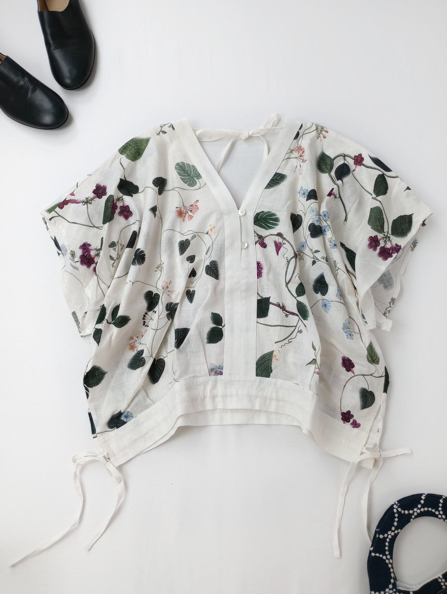 新品 ASEEDONCLOUD アシードンクラウド Holy island blouse -Tree worship print- 0 S 白