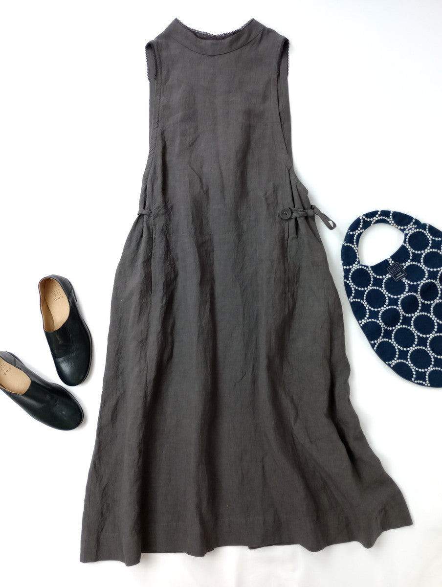GASA ガサノースリーブ エプロン ドレス ロング ワンピース グレー 【中古】