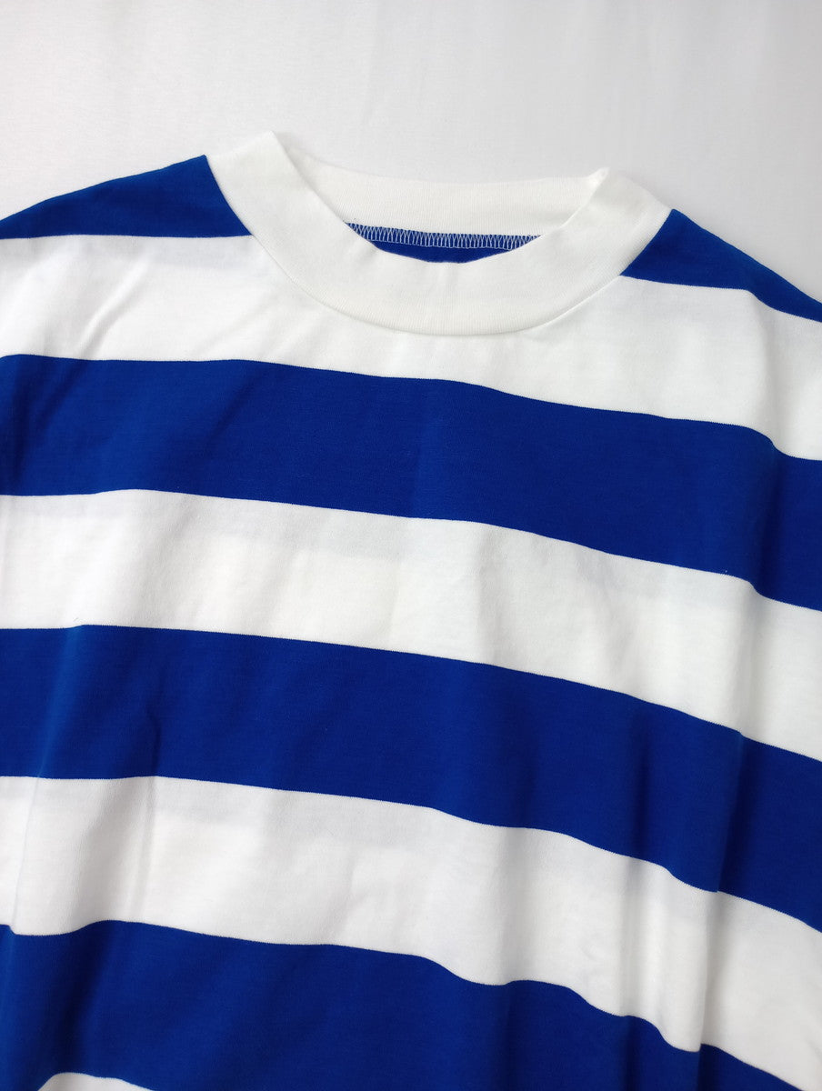 UNIVERSAL TISSU  ユニヴァーサルティシュ ワイド ボーダー  モック ネック ドルマン T ブルー 白 【中古】