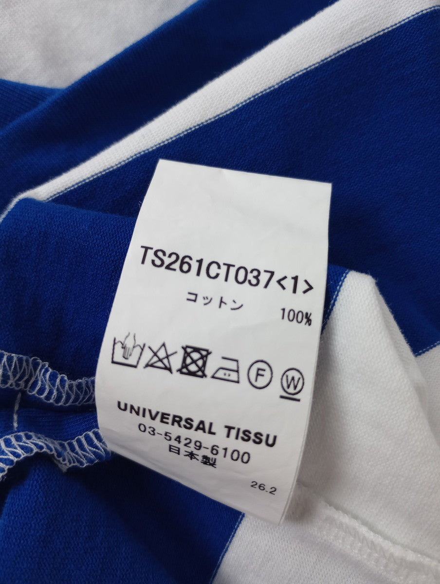 UNIVERSAL TISSU  ユニヴァーサルティシュ ワイド ボーダー  モック ネック ドルマン T ブルー 白 【中古】