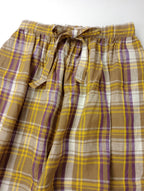 新品 ichi Antiquites イチアンティークス リネン 麻 100％ チェック ワイドパンツ イージー イエロー パープル
