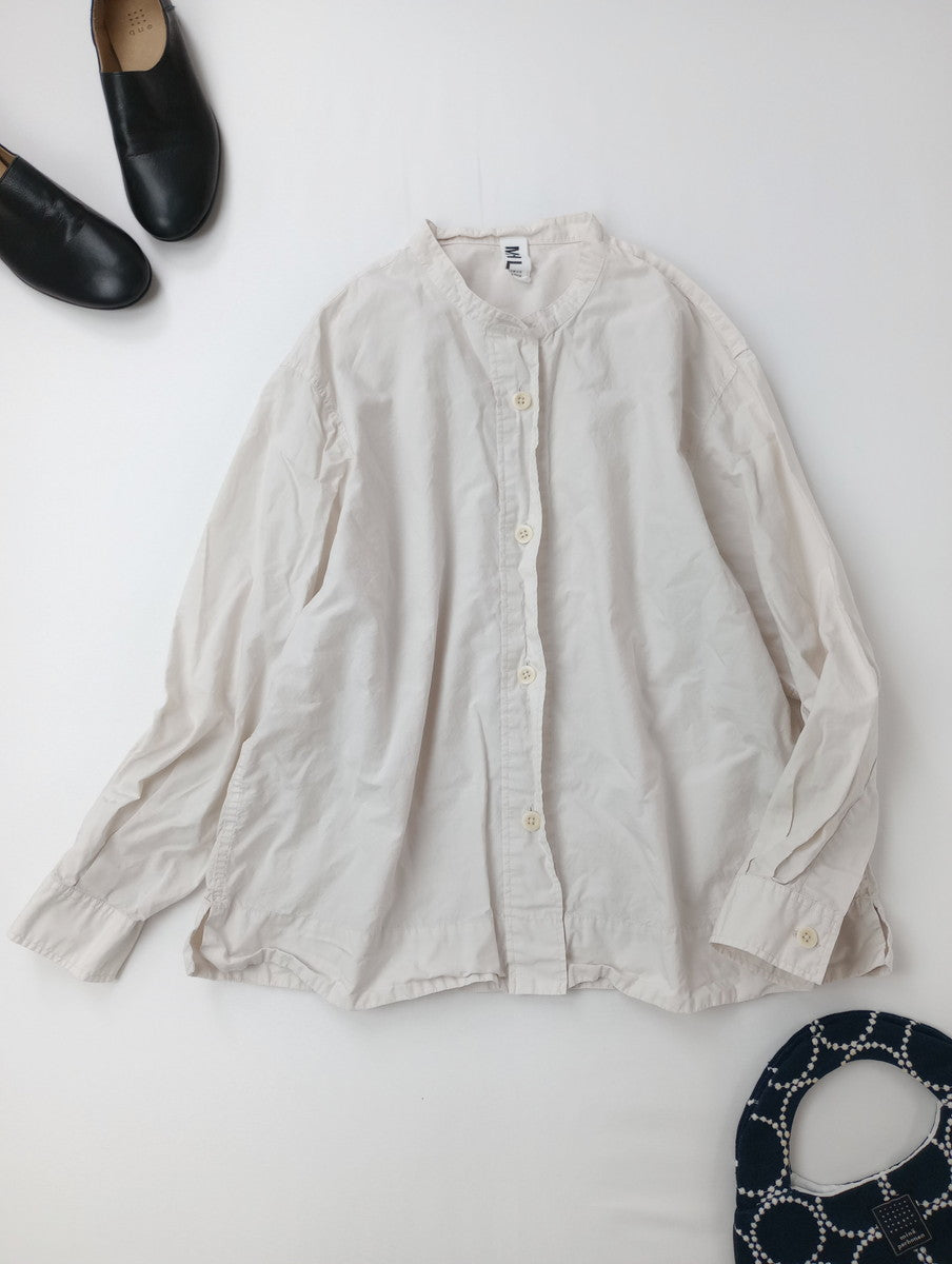 MHL.  エムエイチエル  マーガレットハウエル  COTTON RAMIE POPLIN SHIRT コットン ラミー ポプリン シャツ ブラウス 2  アイボリー 【中古】