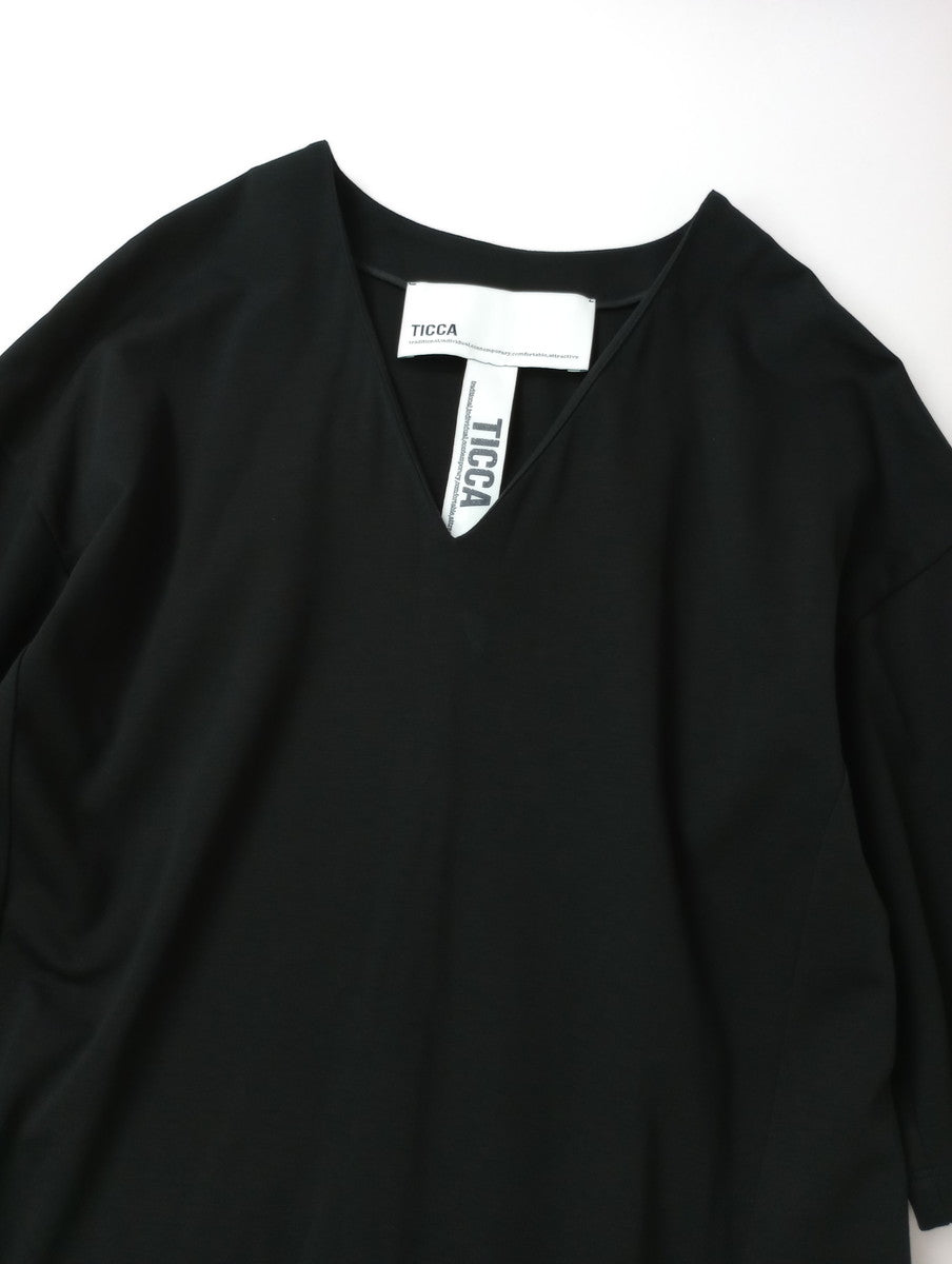 TICCA ティッカ スーピマ コットン  Vネック ボックス  ロング ワンピース 黒 ブラック 【中古】