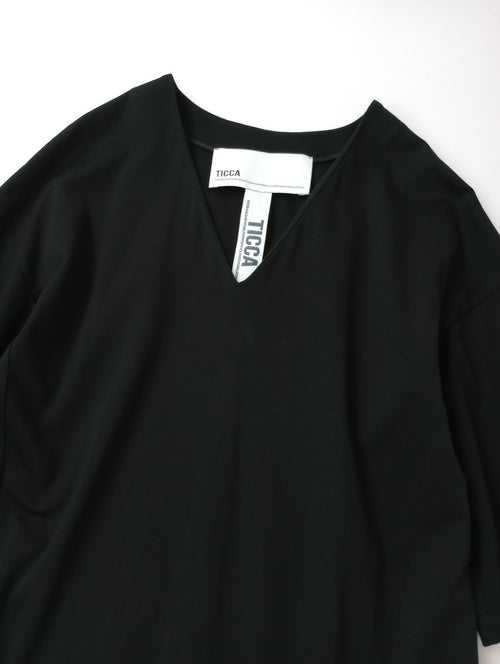 TICCA ティッカ スーピマ コットン  Vネック ボックス  ロング ワンピース 黒 ブラック 【中古】