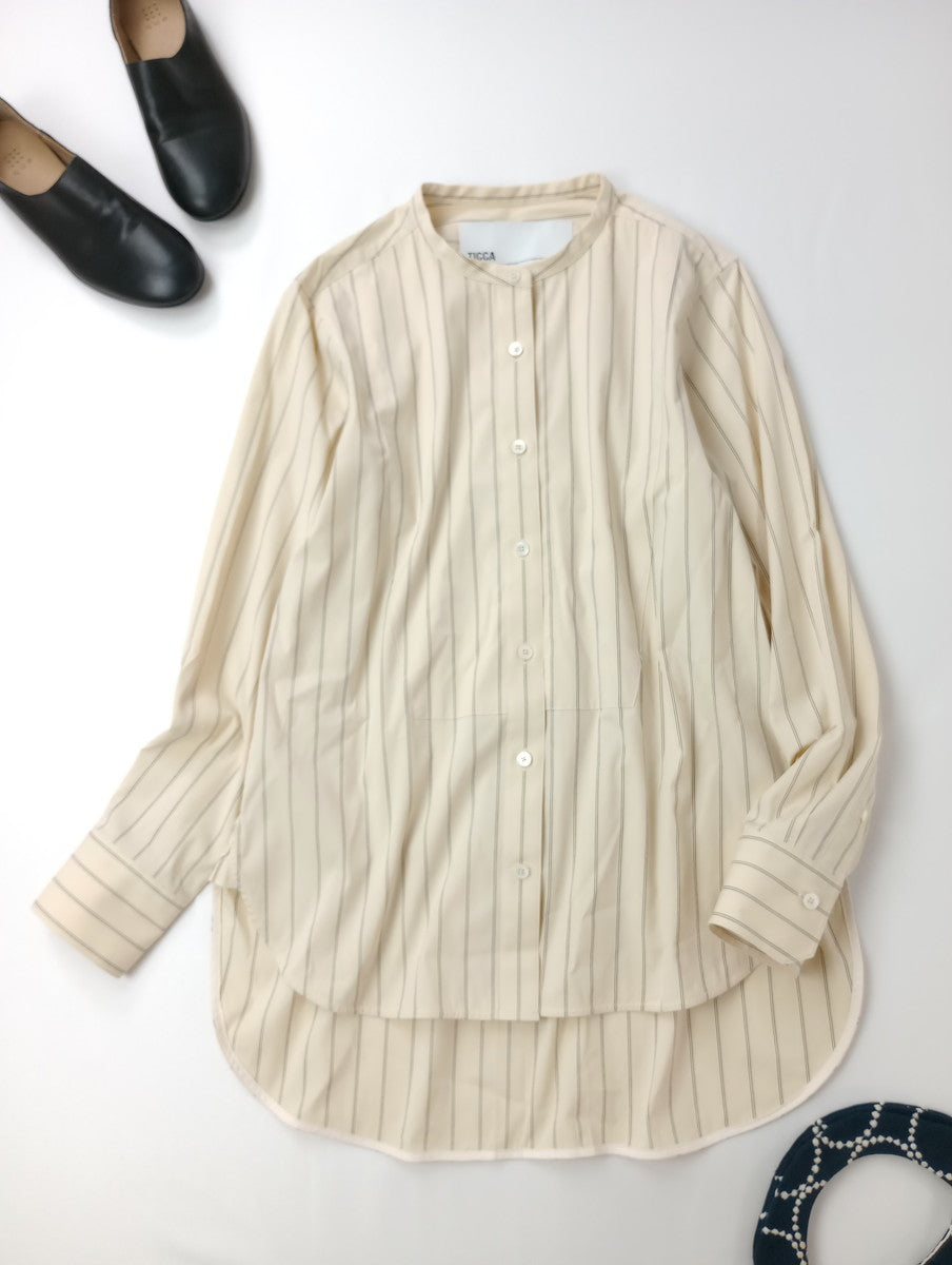 TICCA ティッカ ストライプ  スクエア ビッグシャツ  トップス アイボリー 2 【中古】