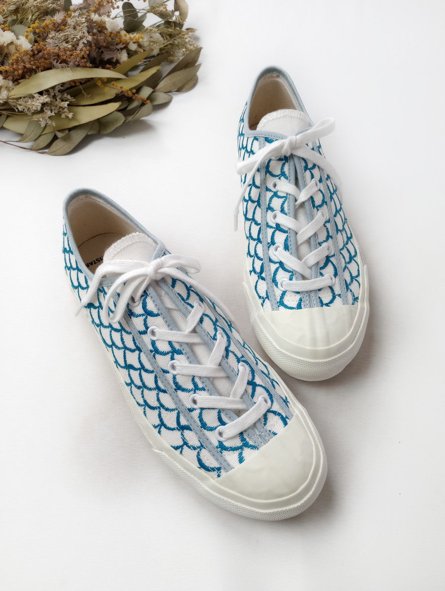 新品 mina perhonen  × moonstar ミナペルホネン ムーンスター mermaid GYM CLASSIC スニーカー ブルー 白 【中古】