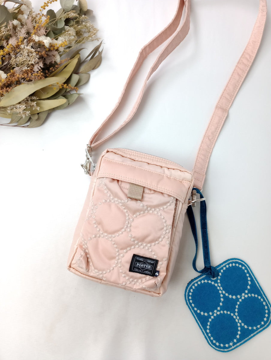 mina perhonen × PORTER ミナペルホネン ポーター tambourine VERTICALSHOULDERBAG タンバリンショルダーバッグ ピンク 【中古】
