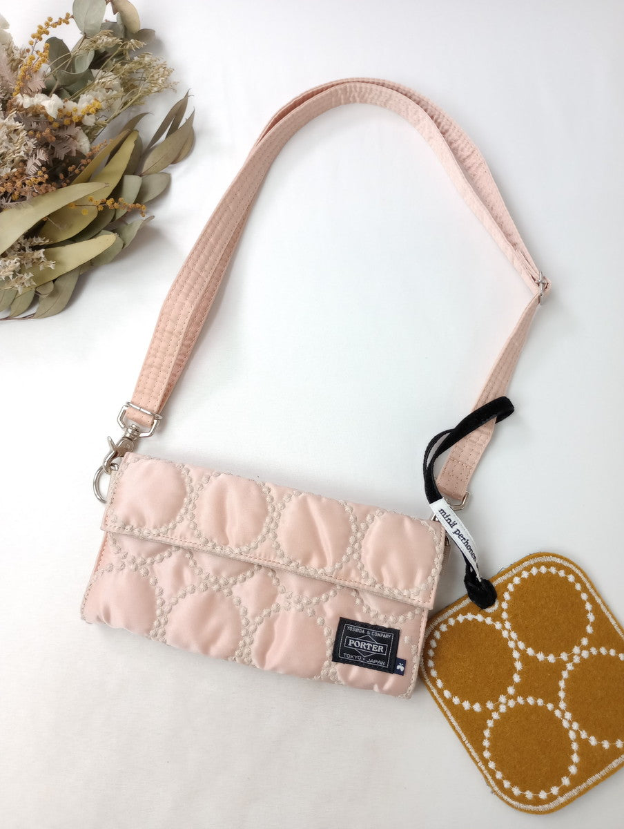 mina perhonen × PORTER ミナペルホネン ポーター tambourine    タンバリン ロング ウォレット  ショルダー バッグ ピンク 【中古】