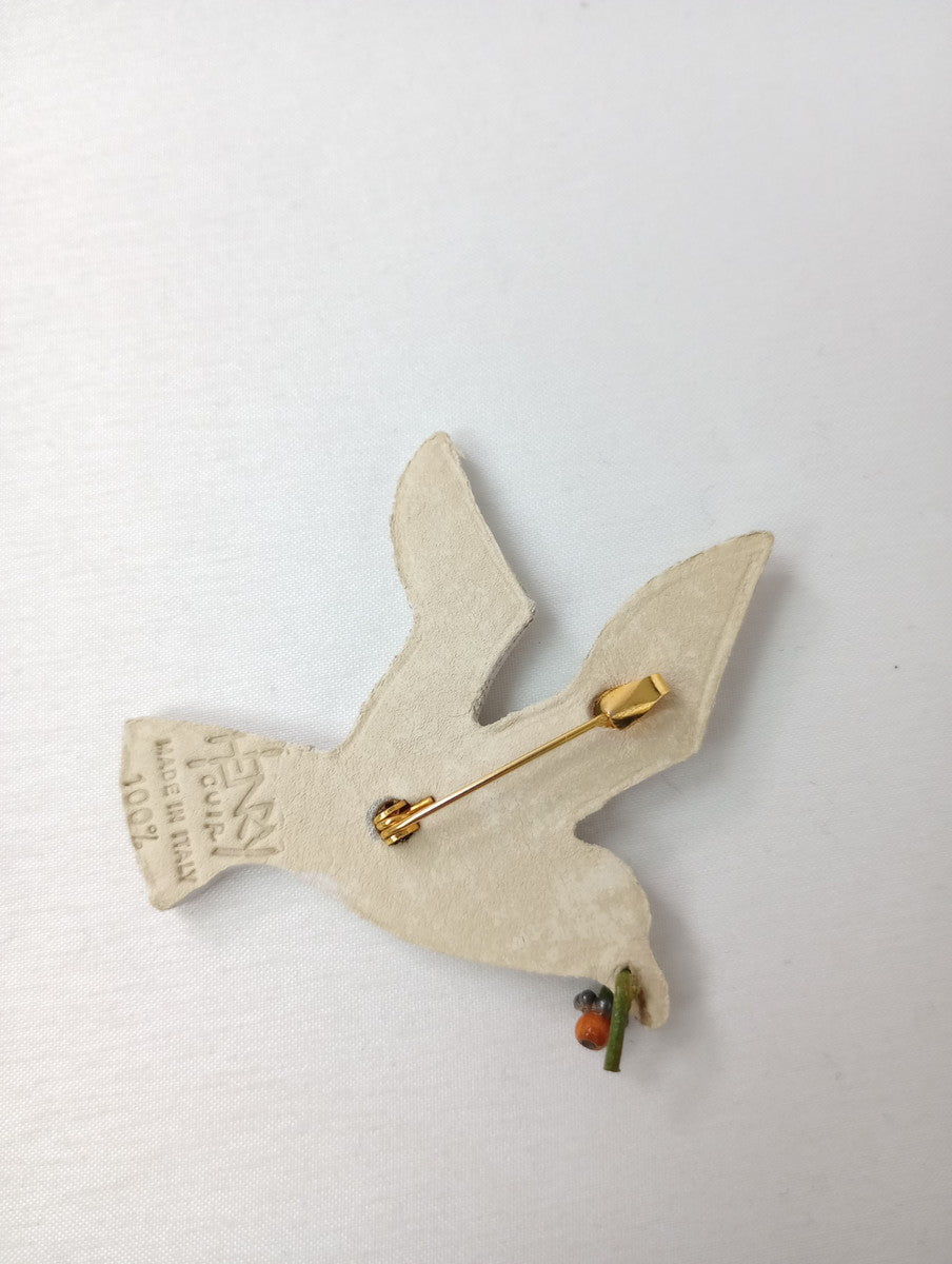 HENRY CUIR アンリークイール 鳥 モチーフ レザーブローチ  アイボリー 【中古】